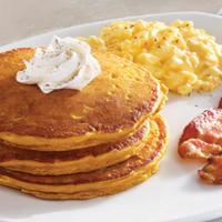 Sweet Cream Pancakes · Comes with three pancakes, two eggs any style and choice of meat.