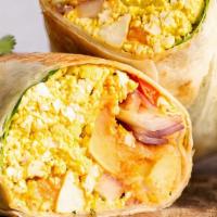 Veggie Burrito · Bell peppers, onions, tomatoes, mushrooms, spinach, homefries, scrambled eggs and melted Che...