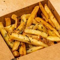 Rosemary French Fries · Russet fries tossed with fried rosemary and rosemary-oil. (Vegan. Gluten-free.)