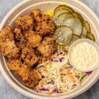 Fried Chicken Bowl · Buttermilk fried chicken, rice wine pickles, ginger-miso coleslaw, and aioli.