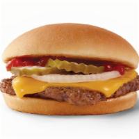 Cheeseburger · Fresh beef topped with cheese, pickles, onion, ketchup, and mustard on a toasted bun. It’s d...