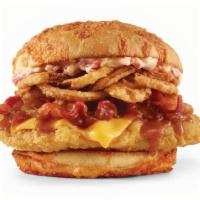 Classic Big Bacon Cheddar Chicken · A juicy, lightly breaded chicken breast covered in creamy cheddar cheese and bacon jam, topp...
