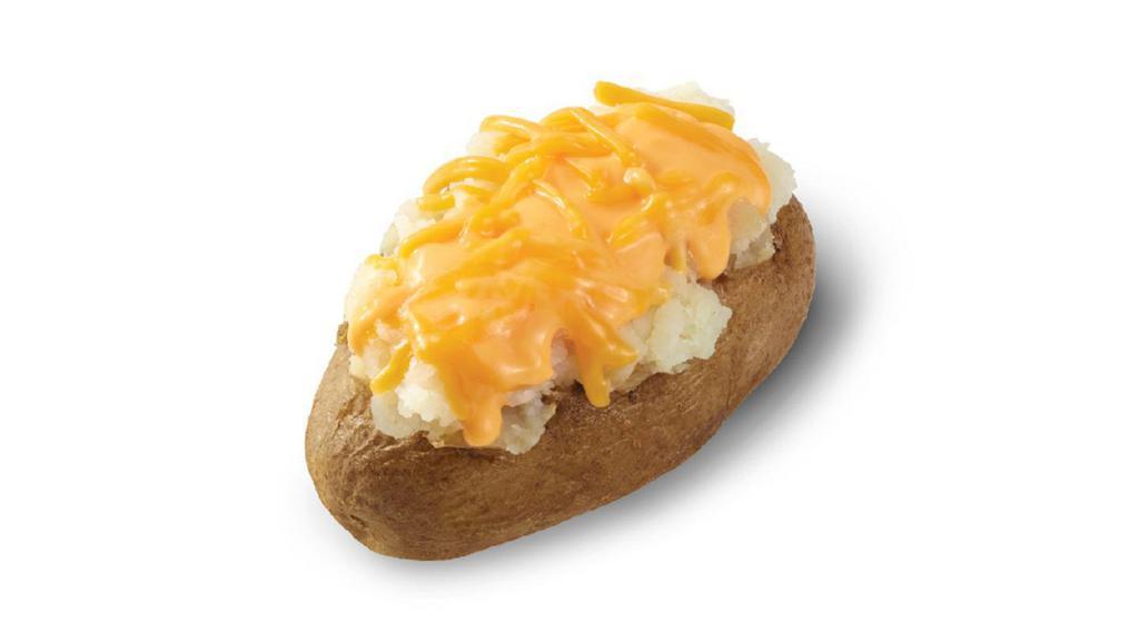 Cheese Baked Potato · Hot and fluffy potato with shredded cheddar cheese and rich, creamy cheese sauce on top. It’s savory and delicious no matter how you skin it.