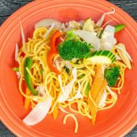 Lomein Noodle · Stir-fried egg noodles and vegetable with our homemade brown sauce.