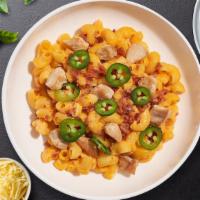 Chicken & Bacon Affair Mac · Premium chicken, bacon, and jalapenos cooked in a blend of creamy cheese.