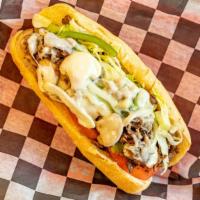 Steak & Cheese · Thinly sliced Philly steak, smothered with sautéed onions; topped with melted provolone and ...