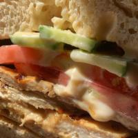 Grilled Chicken Sandwich · miso spread, cucumber, tomato, ciabatta roll