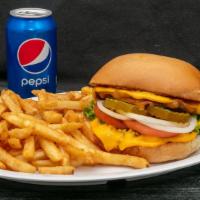 Double Cheeseburger Combo · Double cheeseburger (bread, two hamburgers, two cheddar cheese, lettuce, tomato, onions, pic...