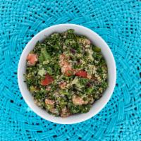 Tabouli · Bulgur wheat, tomatoes, peppers, onions, parsley, lemon, olive oil, spices