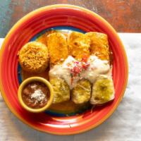 Enchiladas (3)Corn · 3 corn tortillas w/ melted jack cheese served with rice and beans choose from one of our sig...