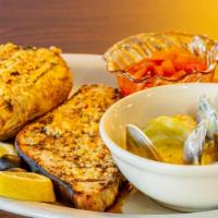 Swordfish Specia · Grilled Swordfish, Shrimp Kabob, topped with Littlenecks in butter garlic sauce