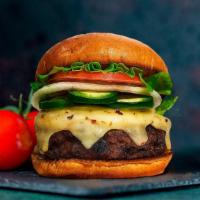 Jalapeno Burger · American beef patty cooked medium rare and topped with melted pepper jack cheese, jalapenos,...