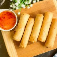 Crispy Rolls · Five crispy spring rolls filled with chicken, carrot, celery clear noodle served with sweet ...