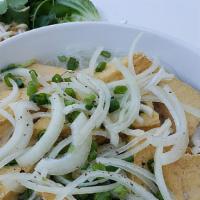 Tofu Pho · Fried Soft Tofu noodle soup now serving in a to-go bowl. Vietnamese rice noodle soup with ci...
