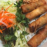 Shrimp Eggrolls With Vermicelli · Served with toasted peanut, scallion oil, lettuces, bean sprouts, and carrot/daikon pickles,...