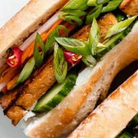 Tofu Sandwich · Combination of fried tofu serve with  vietnamese pickles, cilantro, jalapeno, cucumber, soy ...