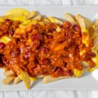 Chili Cheese Fries · French fries topped with out homemade Chili and cheddar cheese sauce.
