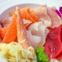Chirashi Dinner* · 15 pieces of assorted sashimi on a bed of sushi rice.

Consuming raw or undercooked meats, p...