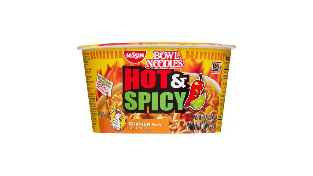 Nissin Hot & Spicy Bowl Noodles, Chicken · 3.32 Oz