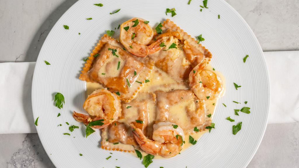 Lobster Ravioli · Ravioli with shrimp sage in cream sauce.