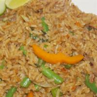 Spicy Fried Rice · Spicy. Spicy stir-fired jasmine rice with chili, onion, bell pepper, green beans, sweet basi...