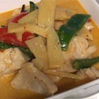 Red Curry · Spicy. Spicy red curry made from dried red chili and spices, with sweet basil, bell pepper, ...