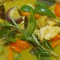 Green Curry · Spicy. Sweet and fragrant green curry made from fresh green chili with sweet basil, red bell...