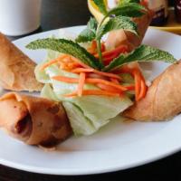 Vegetarian Crispy Spring Rolls · Vegetables, vermicelli, taro, carrots serve with house peanut sauce