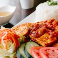 Tofu In Tomato Sauce Rice Platter · Fried Tofu sauteed in tomato sauce