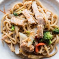 Udon Garlic Noodle · Japanese wheat noodle with mixed vegetable in garlic sauce.