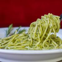 Pesto (V) · Pesto, garlic, basil, homemade pasta selection.