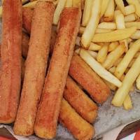 Crab Sticks · Served with French fries and coleslaw.