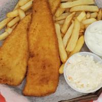 Flounder · 2 pieces fish served with French fries and coleslaw.