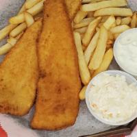 Tilapia · 2 pieces fish served with French fries and coleslaw.