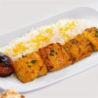 Salmon Kabob · Chunks of skinless salmon fillet marinated in house sauce.