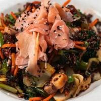 Quinoa Bowl · broccolini, red peppers, carrots, bok choy, ginger, peas, mushrooms, sesame vinaigrette