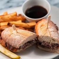  Prime Rib French Dip · horseradish sauce, beef au jus, toasted hoagie roll, fries