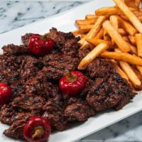 Steak Tips · housemade 48-hour marinated steak tips, cherry peppers, steak fries