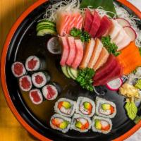 Sashimi Deluxe & Sushi Combo · Chef's choice of sashimi (8pc), nigiri (8pc), California roll and tuna roll.