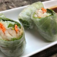 Garden Roll (Summer Roll) · Cucumber, bean sprout, lettuce, mint, and rice noodle wrapped in rice paper and served with ...