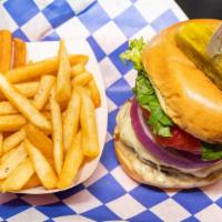 House Classic Burger · American cheese, lettuce, tomato and red onions.