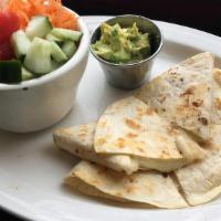 Kid Quesadilla · flour tortillas stuffed with cheese served with avocado and choice of side