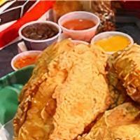 4 Piece Fried Chicken Dinner · Sides of coleslaw and jojo's potato wedges. Four jojo's, four oz coleslaw, and one roll.