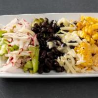 Bowl (Naked Burrito) · Choice of one filling, rice, beans, cheese, pico de gallo.