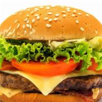 Cheeseburger Deluxe · 5 oz beef patty cheese, lettuce, fried onion and tomato on sesame seed bun.
