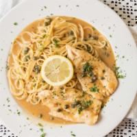Chicken Piccata · Chicken breast cooked in lemon and white wine sauce.