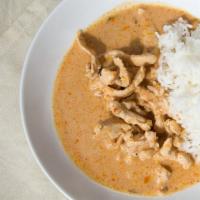 Gaeng Panang · Panang curry paste with coconut milk, lime leaves and peanuts.