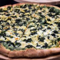 Spinach And Artichoke Pizza · Hand tossed, spinach sauce, mozzarella, Parmesan, spinach and roasted chokes.