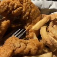 Chicken Fingers · Served with honey mustard or BBQ.