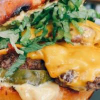 Fedburger · 2 Smashed 4oz beef patties, American cheese, shredded lettuce, pickles, special sauce, brioc...